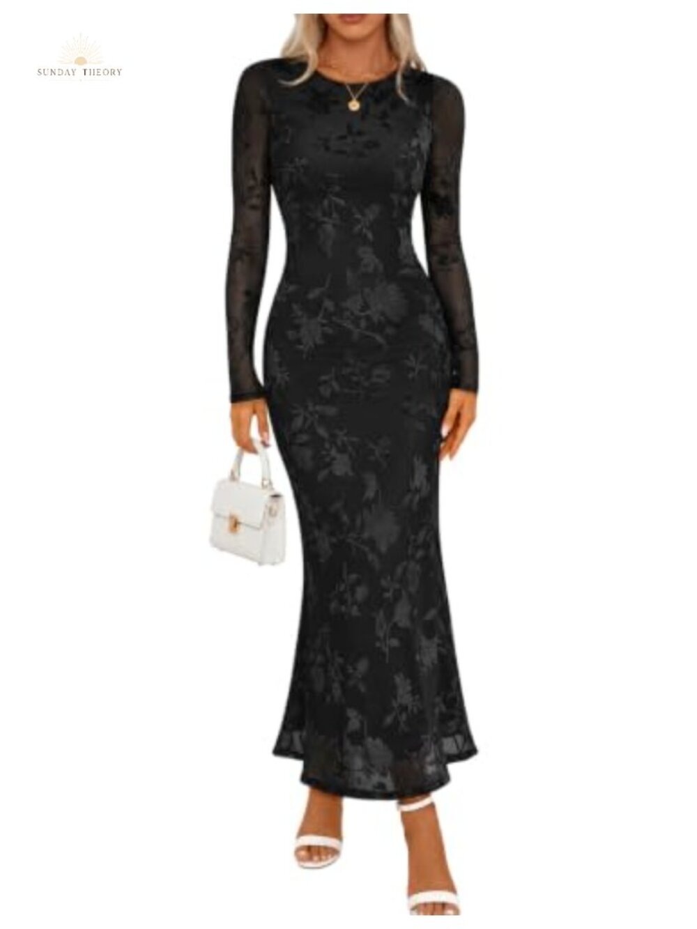 Womens Velvet Floral Maxi Dress Long Sleeve Wedding Guest Formal